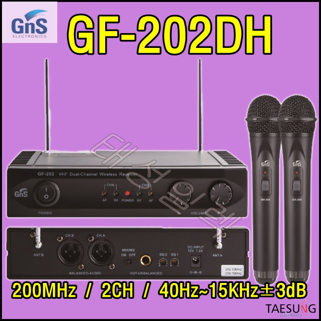 [GF-202DH]핸드무선마이크/GNS/GF202DH/2채널무선마이크/지앤에스/GF202/200MHz무선마이크/강사용마이크판매/버스킹음향장비설치/줌바댄스음향기기판매/방송댄스음향설치